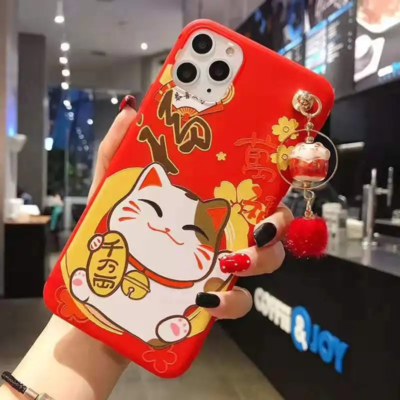 Чехол для iPhone 11 pro Max Lucky Cat, милая задняя крышка для iPhone 11 X XS Max XR 6 7 8plus Maneki Neko Shell+ подвеска