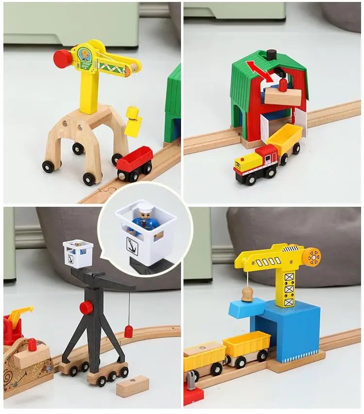 Большой объем, деревянный трек аксессуары, кран башня автомобиля игрушки, магнитные украшения, совместим с железной дороги деревянные трек игрушки