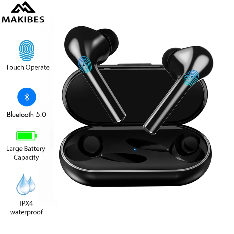 

Makibes TWS Bluetooth Earphone Touch Operate Headset IPX4 Dual Earbuds Bass Sound For Huawei Xiaomi Iphone Mobile Phone