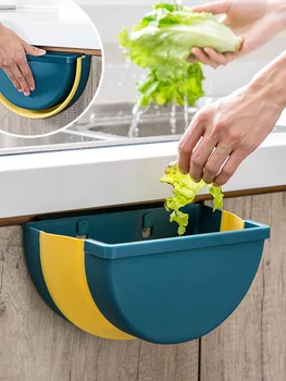 

Folding Waste Bin Kitchen Cabinet Door Hanging Trash Bin Trash Foldable Wall Mounted Trashcan for Bathroom Toilet Waste Storage