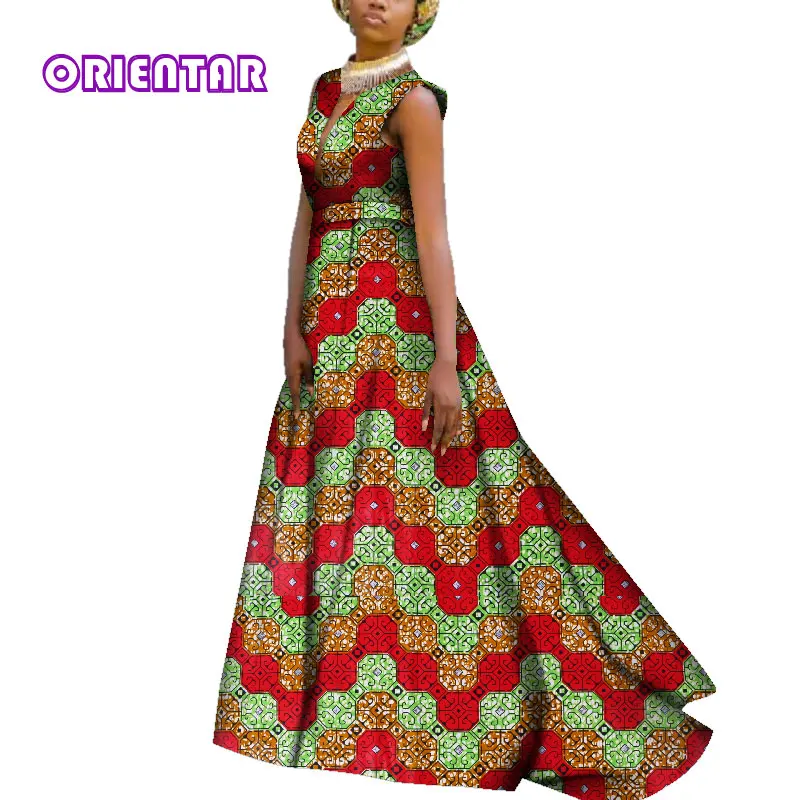 Женское платье в африканском стиле с вощеным принтом Bazin Riche, длинное платье макси, сексуальное платье с глубоким v-образным вырезом без рукавов для свадебной вечеринки WY3703 - Цвет: 7