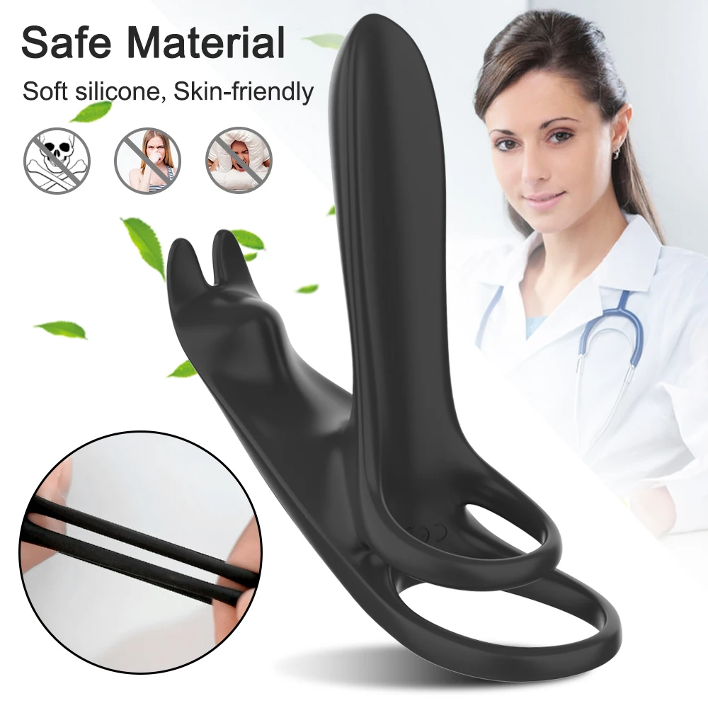 Couples Delay Ejaculation Penis Vibrator With Double Cock Ring Nipples Massager Adult Sex Toys for Men