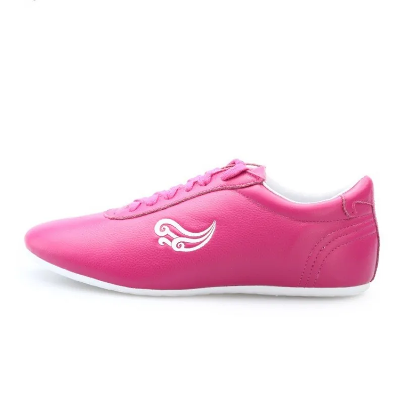 Профессиональная мужская и женская обувь Tai Chi; обувь на плоской подошве со шнуровкой; обувь для боевых искусств из натуральной кожи; кроссовки для бега; кроссовки ушу размера плюс - Цвет: rose
