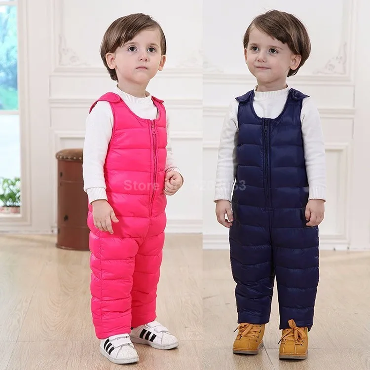 Детские штаны на утином пуху, комбинезоны, зимние детские комбинезоны, теплые штаны на подкладке для мальчиков и девочек, плотные брюки на подтяжках, детская одежда