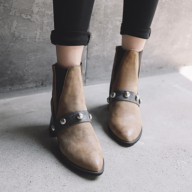 British fashion punk color block thick heel rivet short boots large 44 45 46 47 48 casual Martin | Обувь