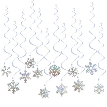 

TINKSKY 24pcs Hanging Snowflakes and 6pcs Foil Swirls Banners for Christmas Winter Party Decoration