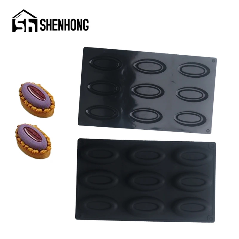 SHENHONG 9 Cavity Silicone Oval French Dessert Baking Tool Soap Moulds Egg Tart Ring Mousse Cake Mold Chocolate Pastry Tools | Дом и сад