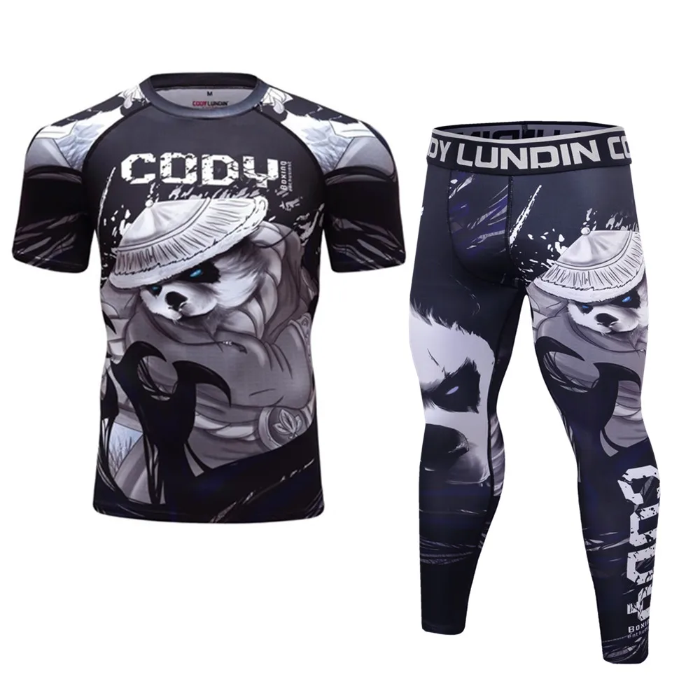 jiu jitsu rash guard men sport kickboxing set mma compression t-shirt + pants muay thai shorts rashguard bjj gi training tracksuit sports apparel mens t shirt