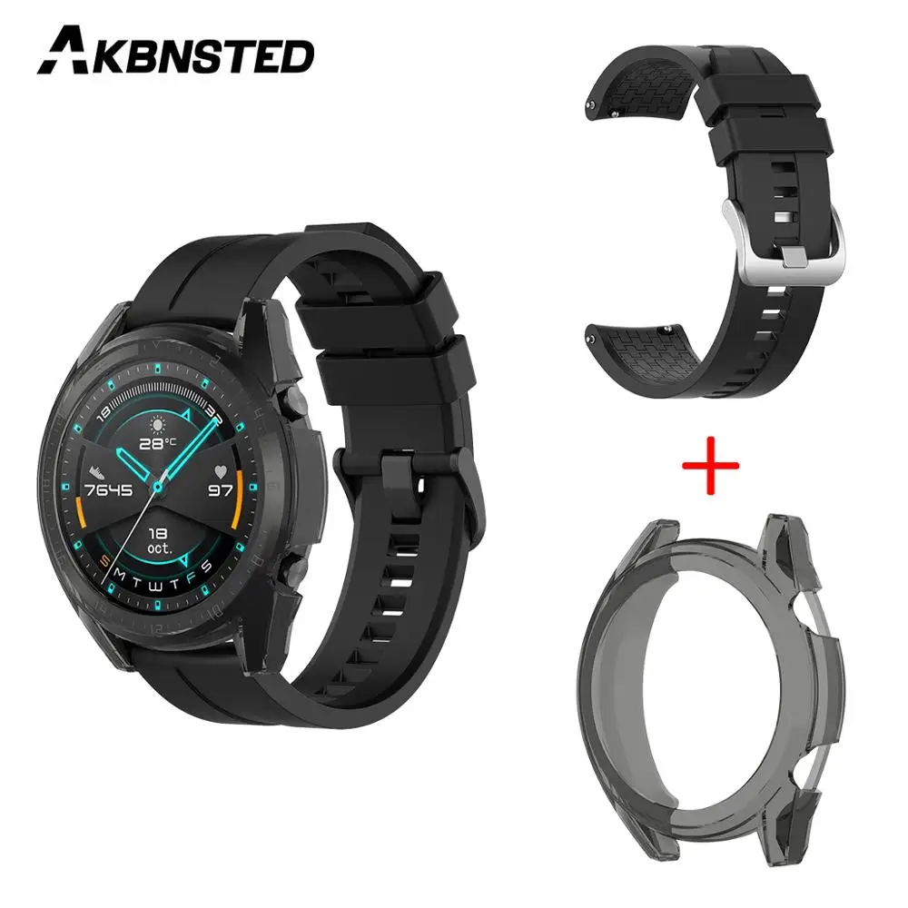 AKBNSTED 2 в 1 силиконовый ремешок для часов + прозрачный чехол из ТПУ Huawei Watch GT 2/GT