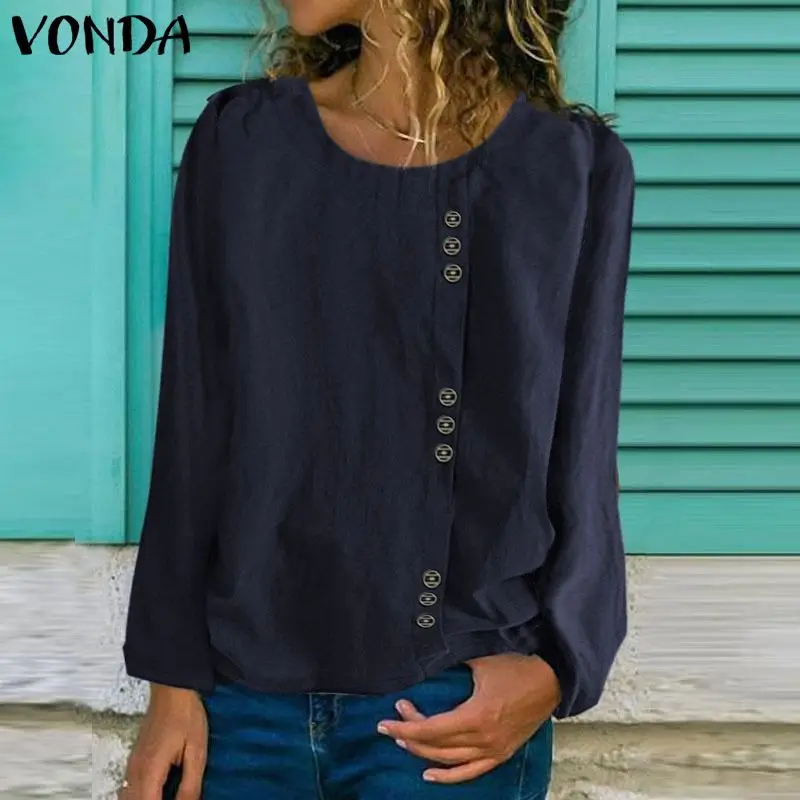 Autumn Long Sleeve Shirts Women Tunic VONDA 2019 Female Cotton Tops Casual Loose Blouse Vintage Solid Blusas Femininas Plus Size - 4.00035E+12