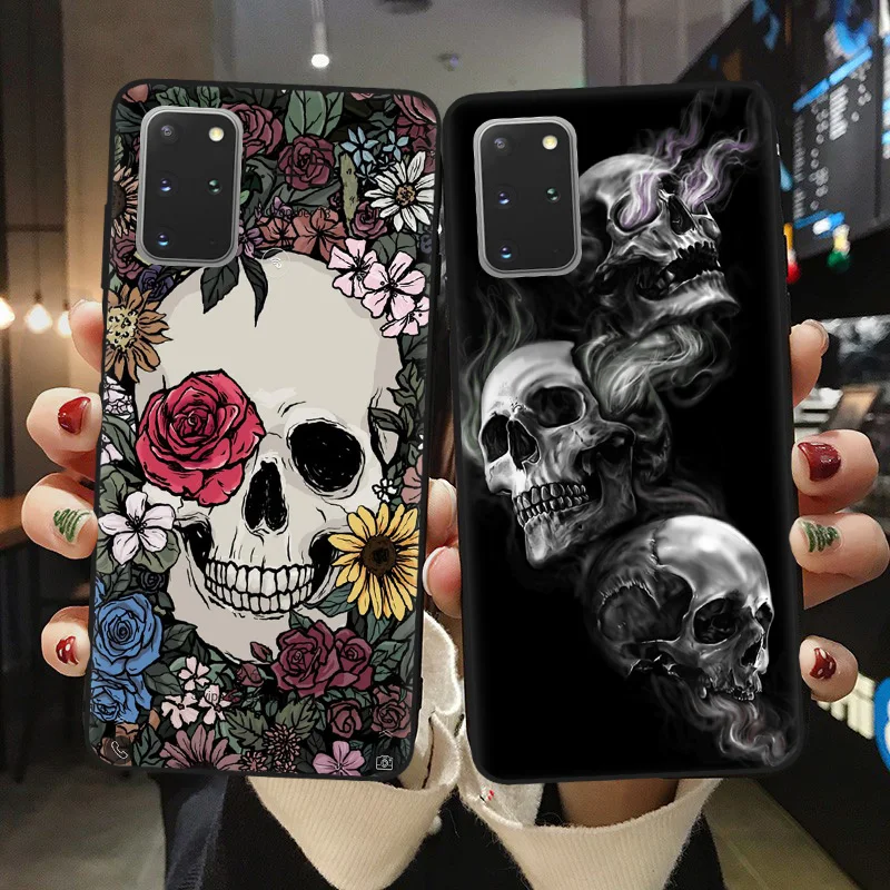 

Grim Reaper Skull Skeleton Luxury phone case for Samsung S8 S9 S10 S20 Plus Ultra S10E Note 10 Lite Pro case Retro flowers Cover