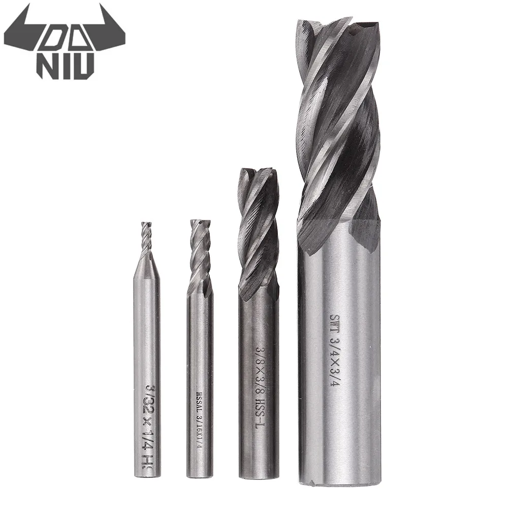 DANIU 3/4 3/8 3/16 3/32 Inch Imperial Milling Cutter High Speed Steel CNC Spiral End Mill Cutters For Wood Tools | Инструменты