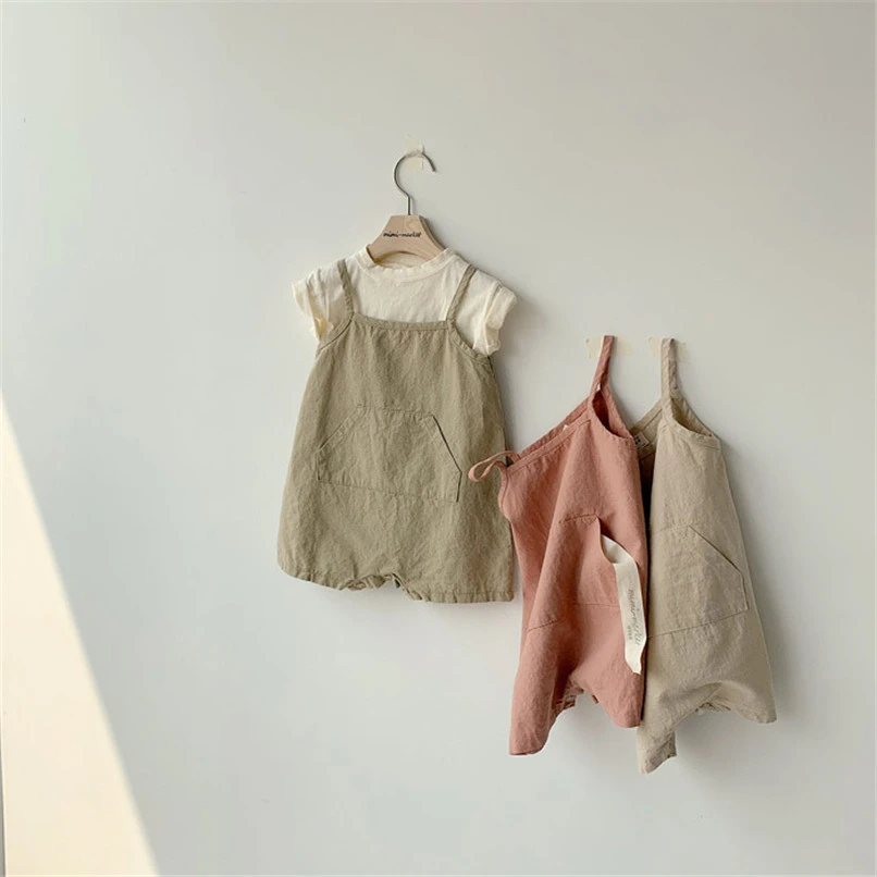 Baby Summer Sleelvess Romper for Boy and Girl Cotton Linen Made High Quality Infant Onesie One-Piece Front Pocket Design Outfits cute baby bodysuits