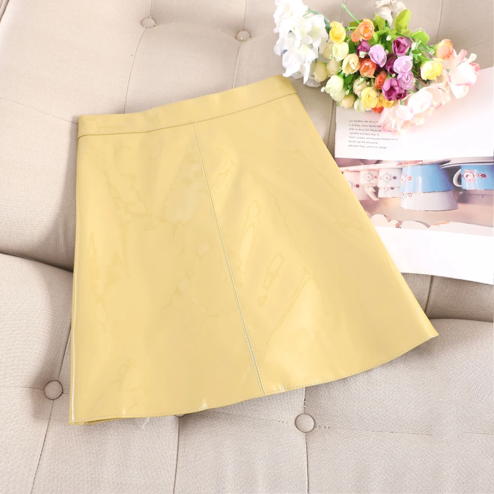 SINGRAIN Женская юбка из искусственной кожи, трапециевидная Клубная одежда с высокой талией, короткая юбка, модные яркие цвета, вечерние плотная мини-юбка, юбка из искусственной кожи - Цвет: yellow