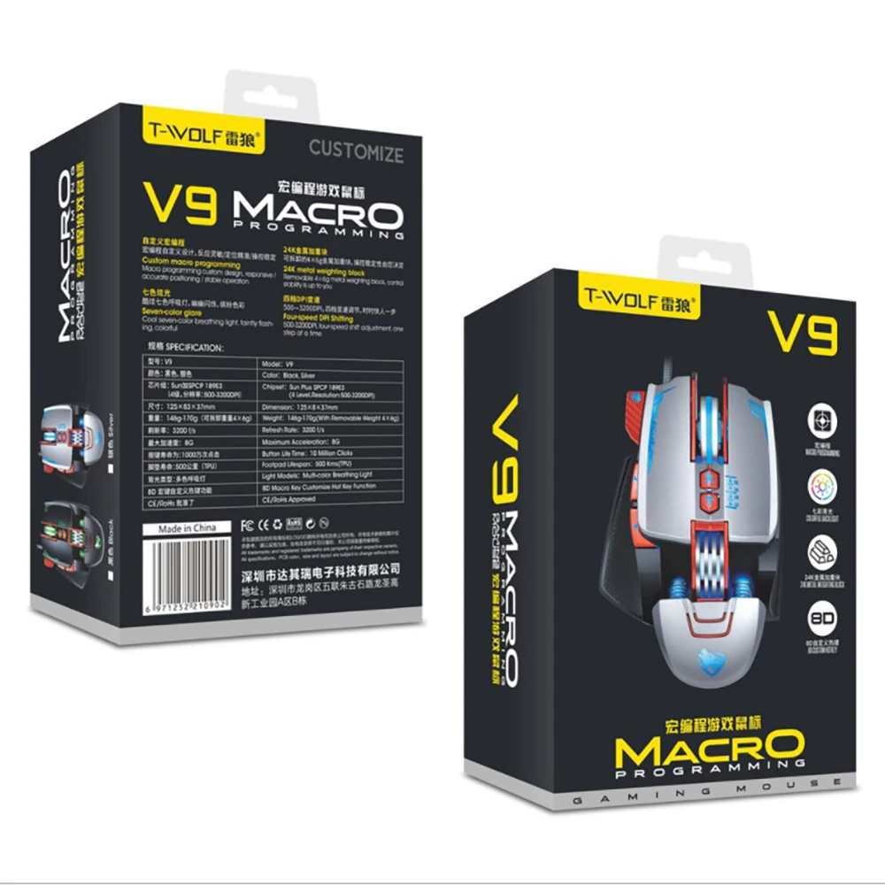 Проводная игровая мышь Thunder Wolf V9 с механическим макроразрешением