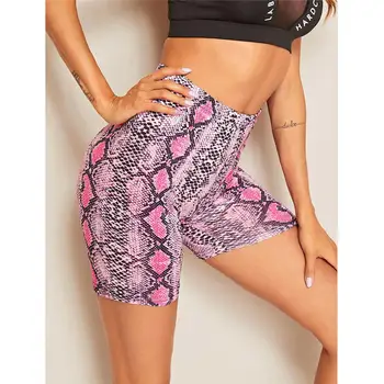 

Summer Biker Shorts Women Snakeskin Printed Skinny Shorts Gym Workout Fitness Shorts