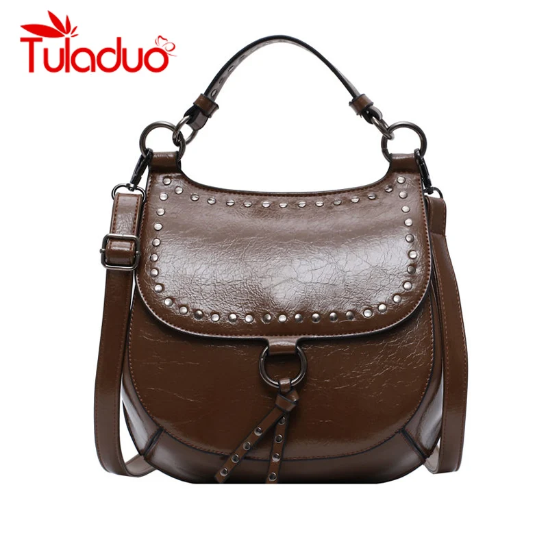 

Crossbody Bags for Women Saddle Tote Bag High Quality Leather Rivet Women's Designer Handbag Ladies Over Shoulder Messenger Bag