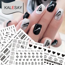 3D наклейки для нейл-арта, черные, белые, серебристые наклейки s, Фирменные наклейки для маникюра, самоклеящиеся наклейки для ногтей, золотые наклейки для нейл-арта, s Наклейка