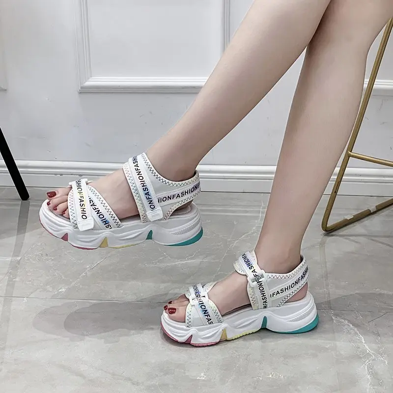 Sandalias deportivas de gruesa blancas y sandalias de plataforma informales para Mujer, Zapatos con taco de verano Mujer, Zapatos de playa para exterior - AliExpress Calzado