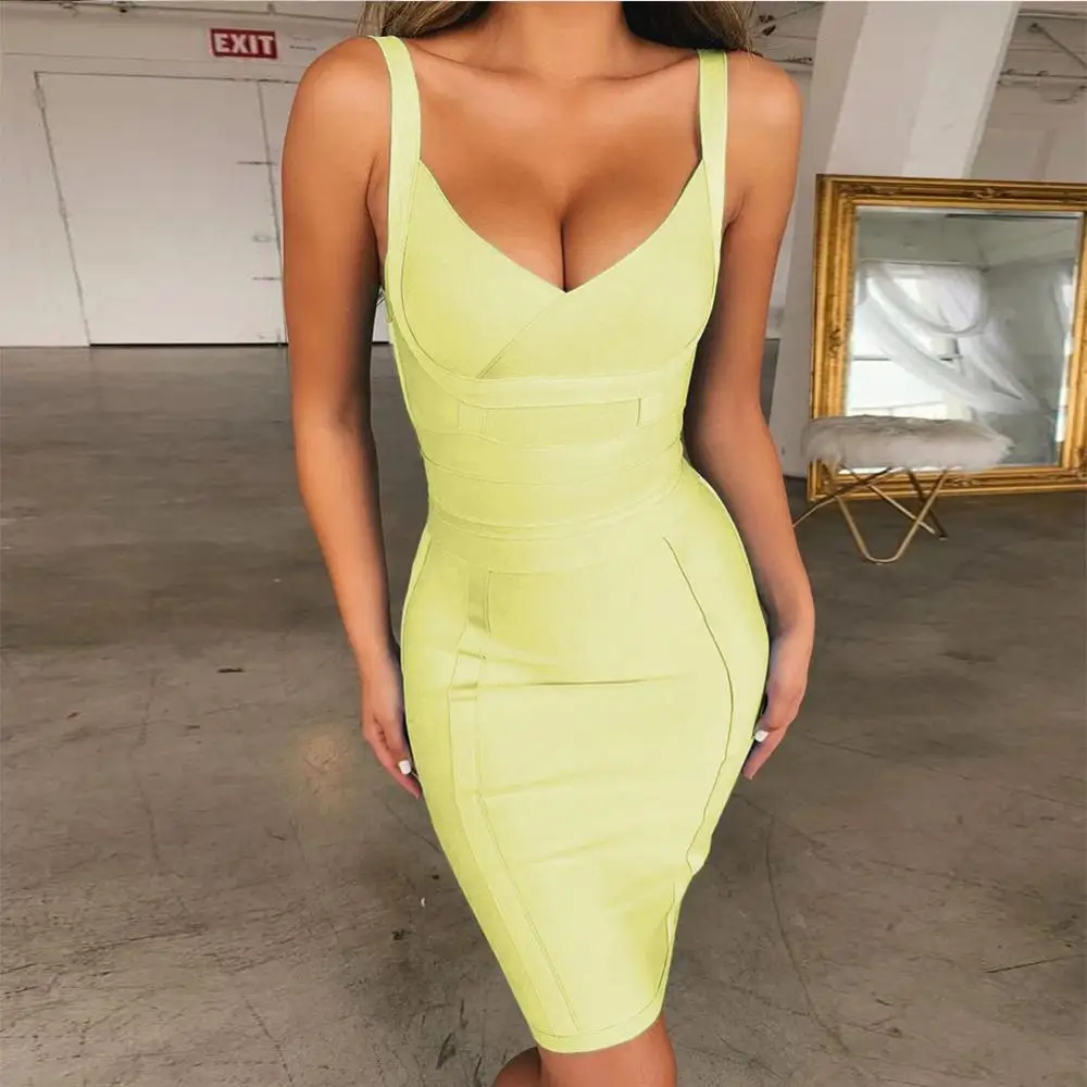 Lime Ocstrade Vestidos, Бандажное платье,, Новое поступление, цвета морской волны, синий, на бретельках, летнее Сексуальное Женское Бандажное платье, облегающее, Клубная одежда, вечерние - Цвет: Lime