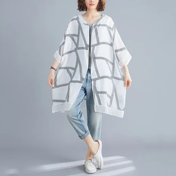 

[EWQ] 2020 Spring Summer New Arrivals V-neck Three Quarter Sleeve Striped Print Pattern Women Fashion Casual Windbreaker AW59800