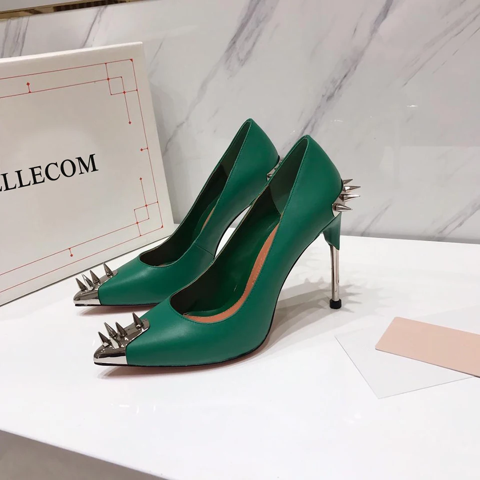 

BELLECOM 2019 Autumn New Style Women's Spiked Personality High-heeled Shoes Fashion Fine-heeled Shallow-mouth Single Shoes