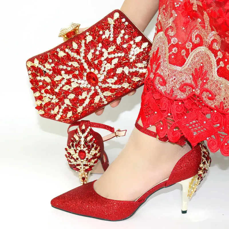 

Red shoes and bag set italy design for 2020 Christmas italian shoes and bag set newest fashion african aso ebi SB8455-5