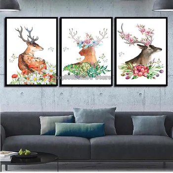 

5d diamond painting Watercolor Sheep Flower Deer diy square drill embroidery round diamond mosaic sale DIY rhinestone 3pcs FF024