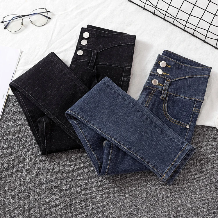 Корейская одежда, женские джинсы с высокой талией, обтягивающие черные женские джинсы, Осенние тонкие весенние женские джинсы из денима, распродажа товаров