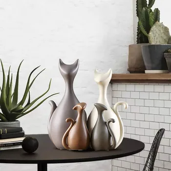 

Ceramic Family of Three Four Cats Figurines Nordic Ins Animal Living Room Decoration Home Ornaments Crafts For Wedding Gifts