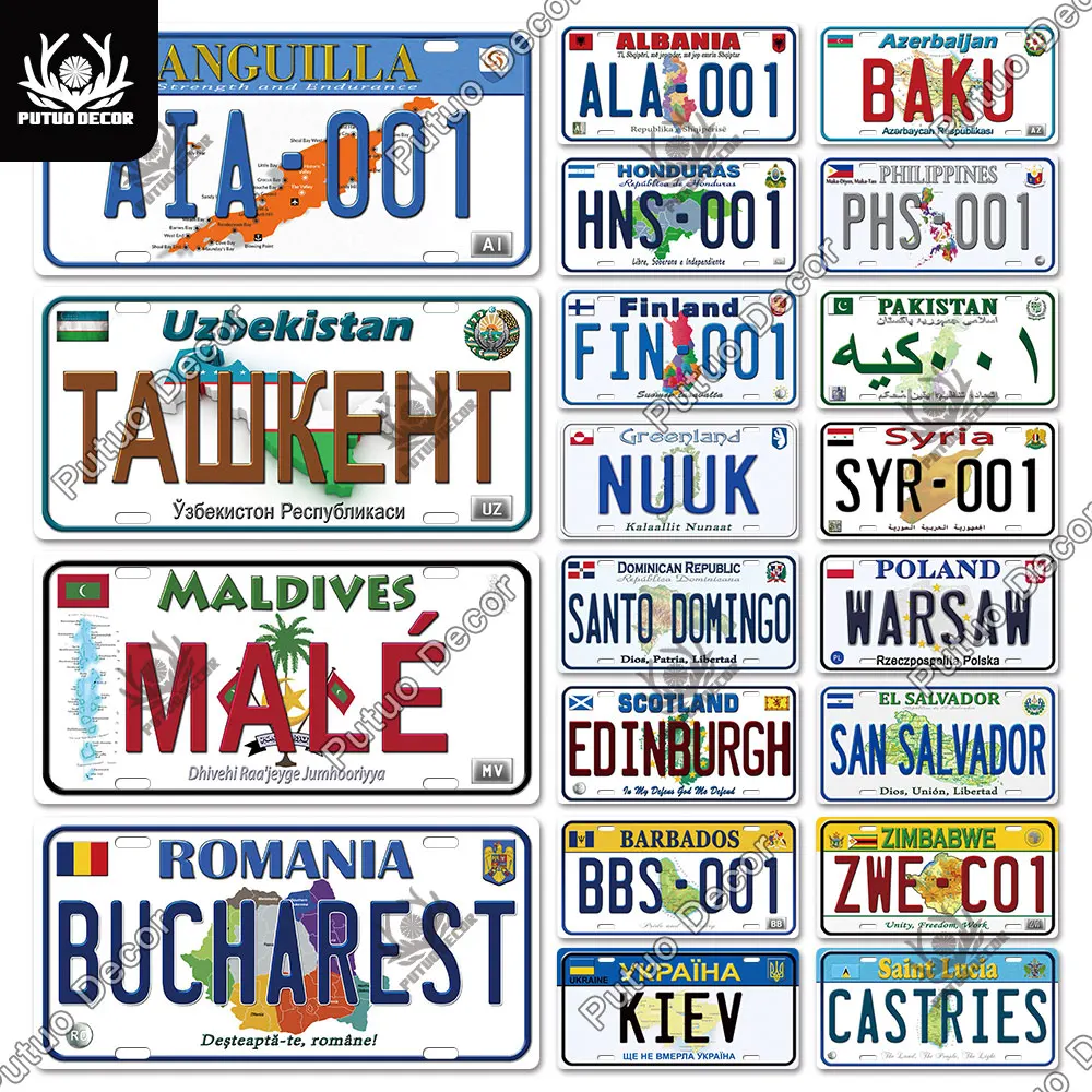

Putuo Decor Countries Licenses Plate Car Number Tin Sign Plaque Metal Decorative Plate for Car Living Room Garage Wall Decor