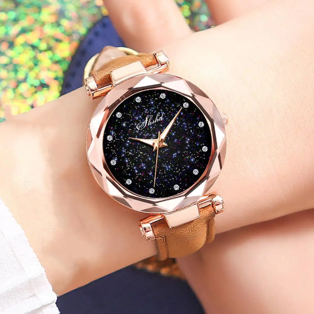 

Women Watch Index Starry Sky Luxury Faux Leather Band Quartz Wristwatch Rhinestone Designer Ladies Clock Simple Dress Watch Gfi