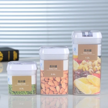 

3PCS Rectangular Dry Food Flour Beans Airtight Flip Storage Container Holder 0.5/0.8/1.2L
