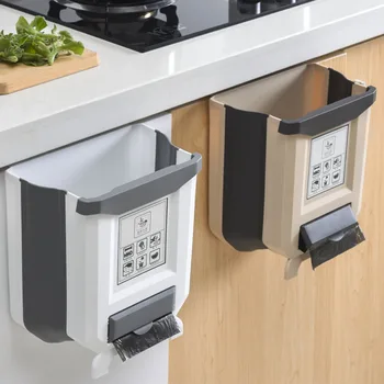 

Home Trash Can Kitchen Hanging Foldable Accommodate Trash Bag Car Trash Basket Household Trash Cabinet Box