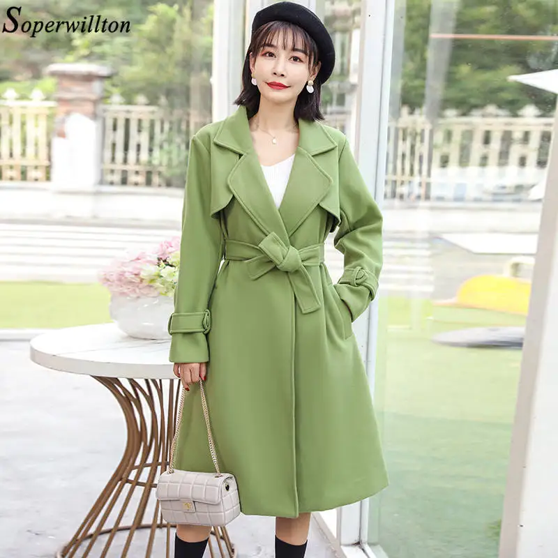 

Wool Blend Coat Women Long Woolen Jacket Elegant Lady 2019 Autumn Winter Turn Down Collar Abrigos Female Office Outwear Sashes