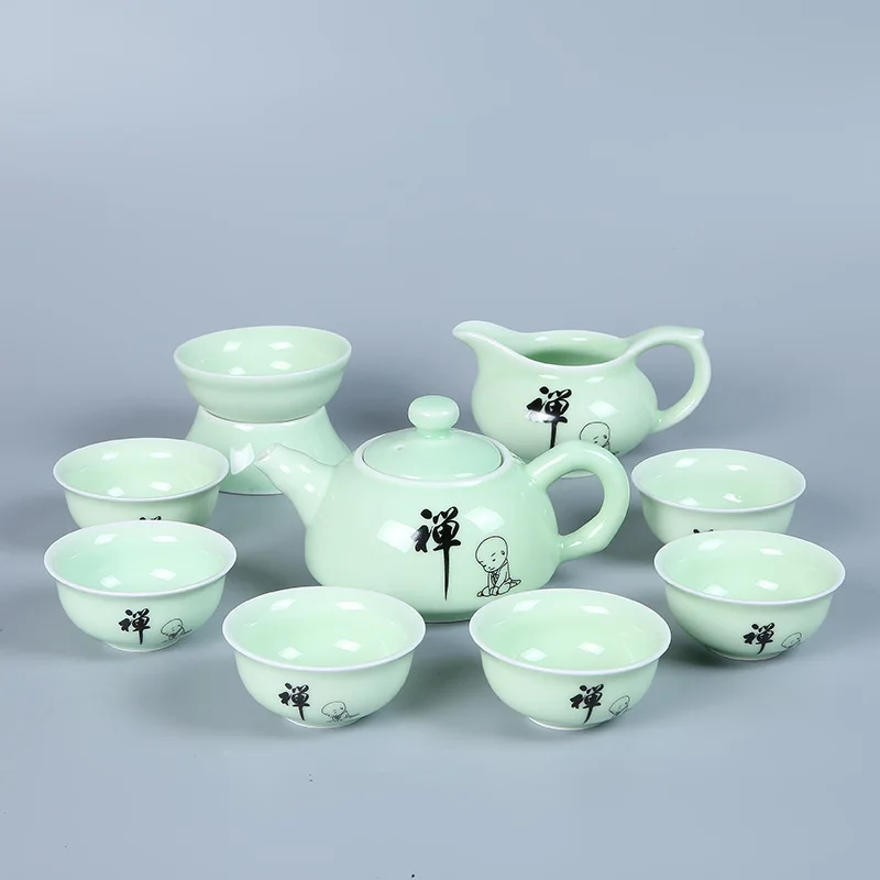 As shown Стильный чайник с ручной росписью Celadon набор термостойкий чайный набор кунг-фу чайник офисная Бытовая Питьевая утварь WSHYUFEI - Цвет: As shown