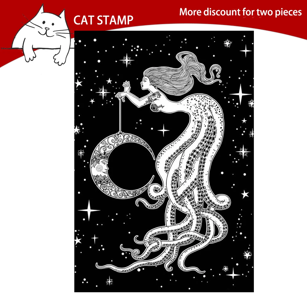 

Octopus Girl Background Clear Stamps For Scrapbooking Card Making Photo Album Silicone Stamp DIY Decorative Crafts