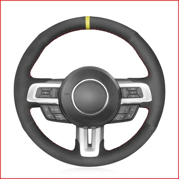 

Yellow Marker Black Suede Car Steering Wheel Cover for Ford Mustang 2015 2017 2018 2019 Mustang GT 2015 2017 2018 2019