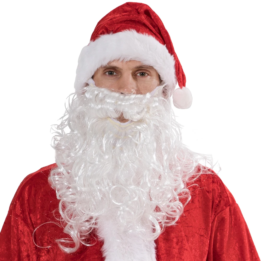 Eraspooky бархатный красный костюм Санта Клауса для косплея для мужчин Рождественский костюм для взрослых маскарадный костюм шляпа с бородой Санта Клаус подарок сумка реквизит