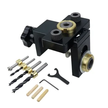 

Wood Doweling Jig Pocket Hole Drilling Locator Jig Kit with 6/8/10mm Drill Bit Vertical Drill Guide Hole Puncher Tools