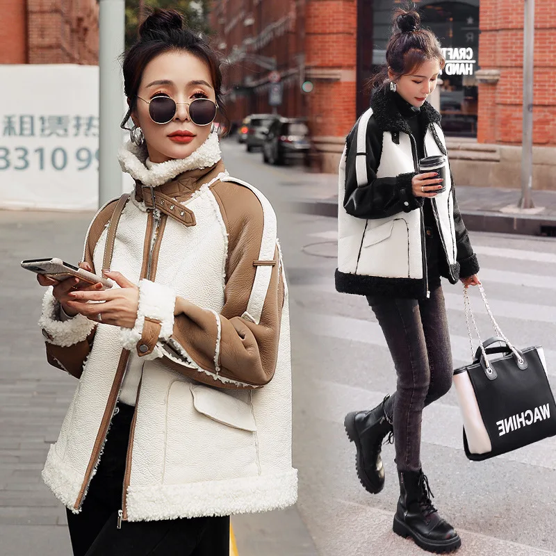 

Warm Women's Winter Motorcycle Velvet Jacket Female Short Lapels Fur Thick Korean Version Plus Velvet Jacket 2020 Bomber Jacket