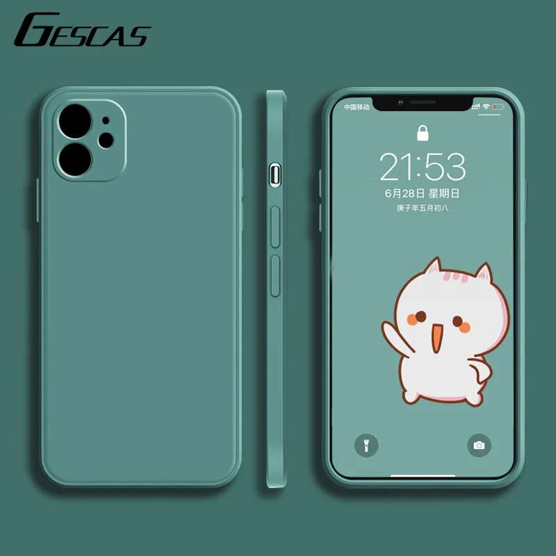 GESCAS Liquid Silicone Mobile Phone Case For IOS 12 Mini Pro Max 11 X XR XS 8 7 6 Soft TPU Back Cover Sleeve Anti-Fall | Мобильные
