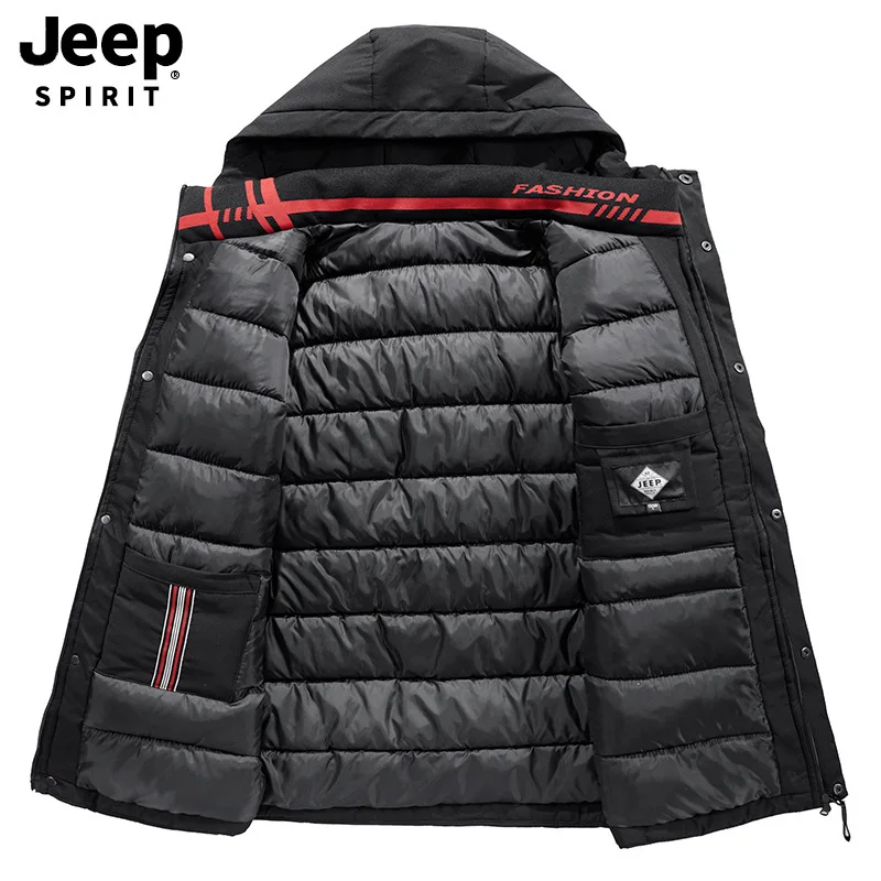 JEEP SPIRIT зимняя куртка на утином пуху Мужская мода средней длины Толстая теплая ветровка зимнее пальто для мужчин размера плюс L-4XL Veste Homme