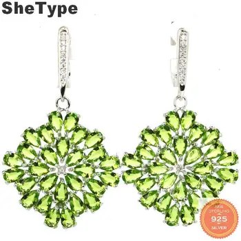 

46x26mm Gorgeous 8.8g Created Long Big Green Peridot CZ Engagement 925 Solid Sterling Silver Earrings 34x10mm