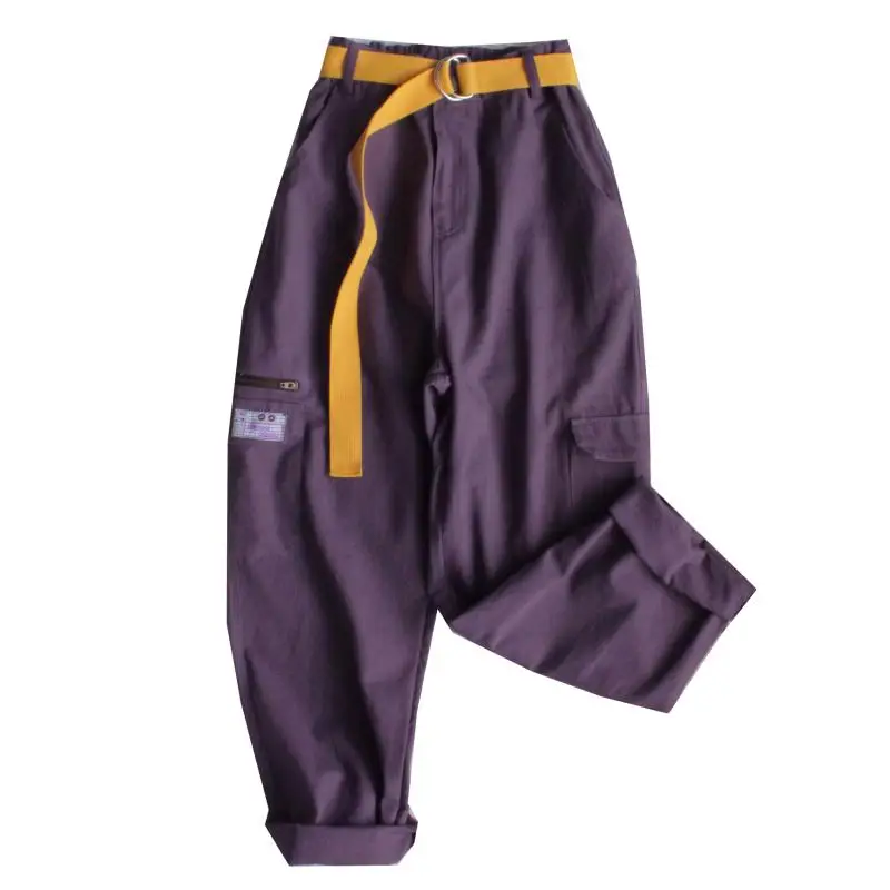 Зимние штаны Харадзюку с высокой талией для женщин, Kawaii, клетчатые брюки-карго, повседневные брюки в стиле хип-хоп, уличные модные фиолетовые брюки
