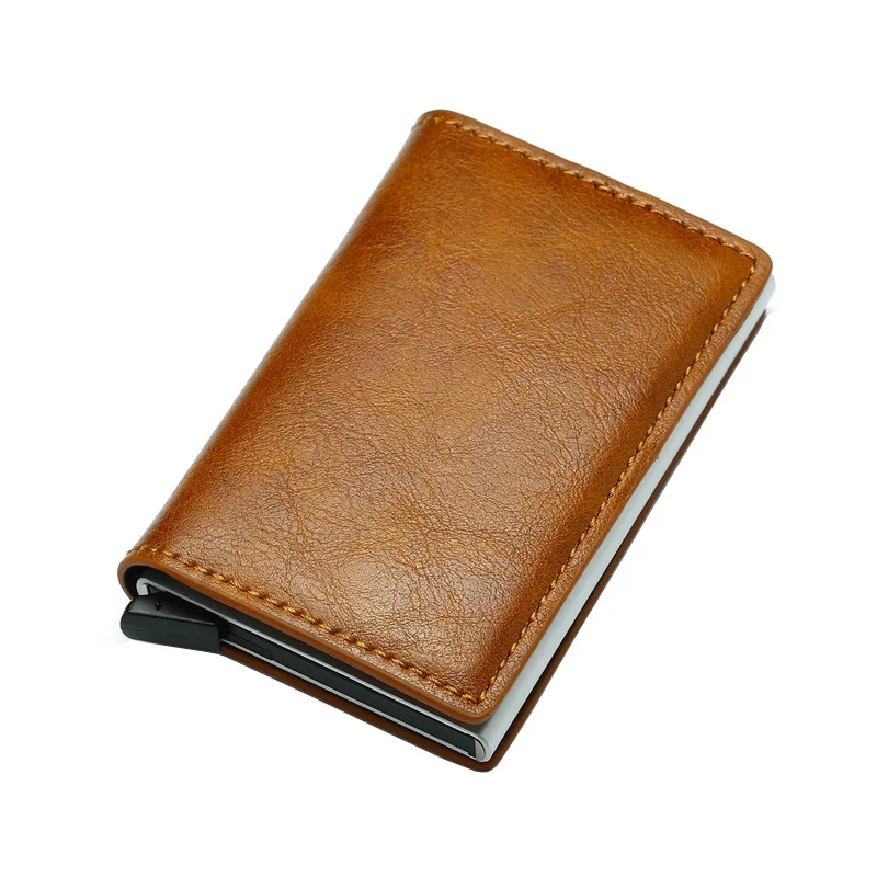 Brown DIENQI Rfid держатель для карт, мужские кошельки, сумка для денег, Мужской винтажный черный короткий кошелек, маленькие кожаные тонкие кошельки, Мини кошельки, тонкие - Цвет: Brown