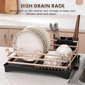 

Aluminium Alloy Dish Drying Rack Multifunction Kitchen Washing Shelf Plate Fork Knife Sink Dish Drainer Drying Rack Organizer
