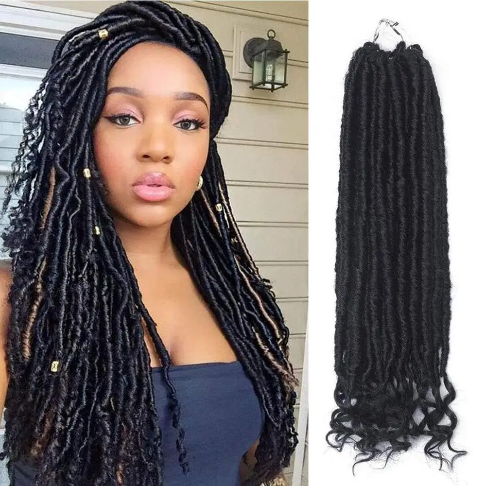 

Black Star Goddess Locs Crochet Hair Faux Locs Crochet Hair Wavy Faux Locs with Curly Ends Synthetic Braiding Hair Extension