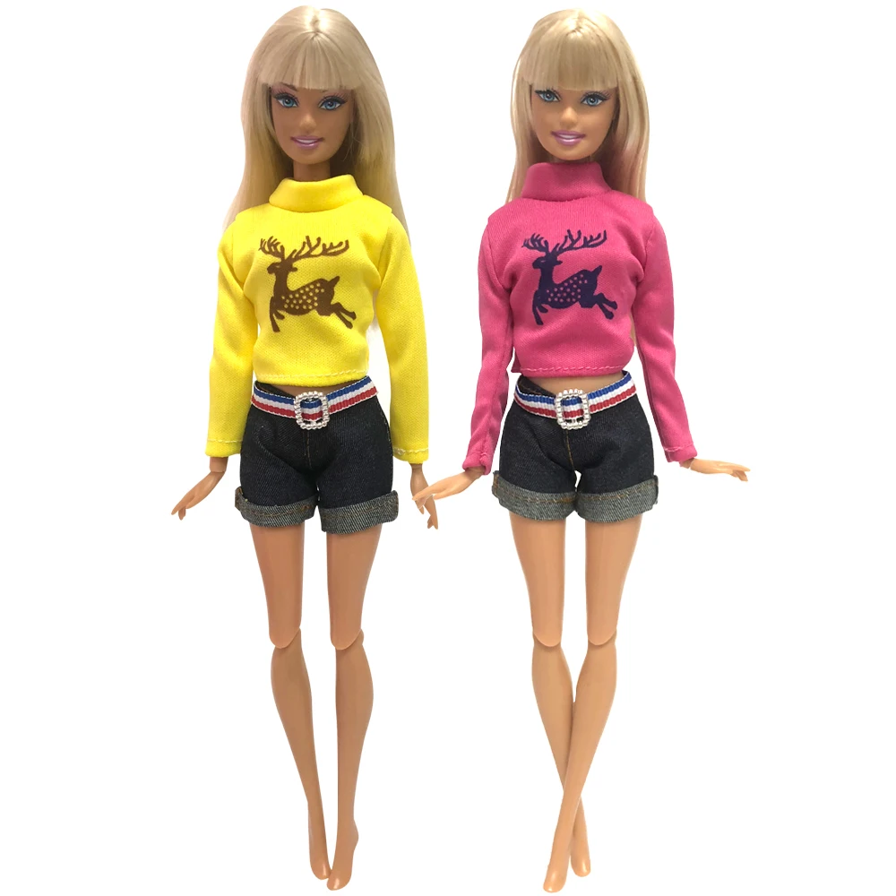 NK 2 Pcs /Set Daily Casual Couple Doll Dress For Barbie Doll Accessories Boy Girl Clothes Birthday Gift Toy For Ken Doll JJ