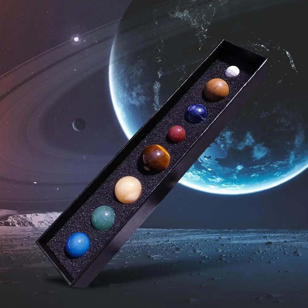 8 Planets Solar Healing Crystal Stones Ball Set Non-engraving Natural Gemstones Collection Personalized Home Offic